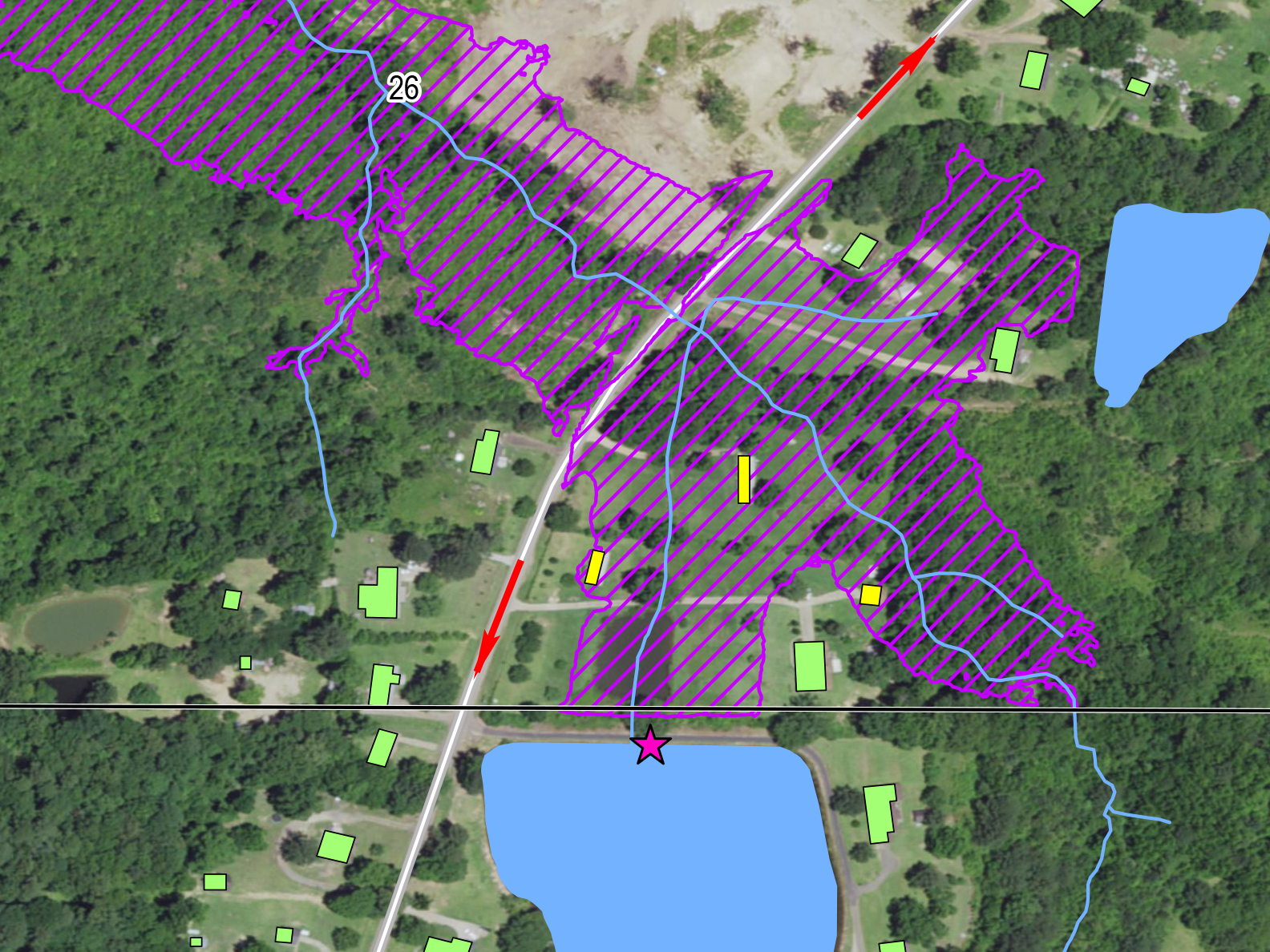 Close-up example of an innundation map created for a high-hazard dam mapping project