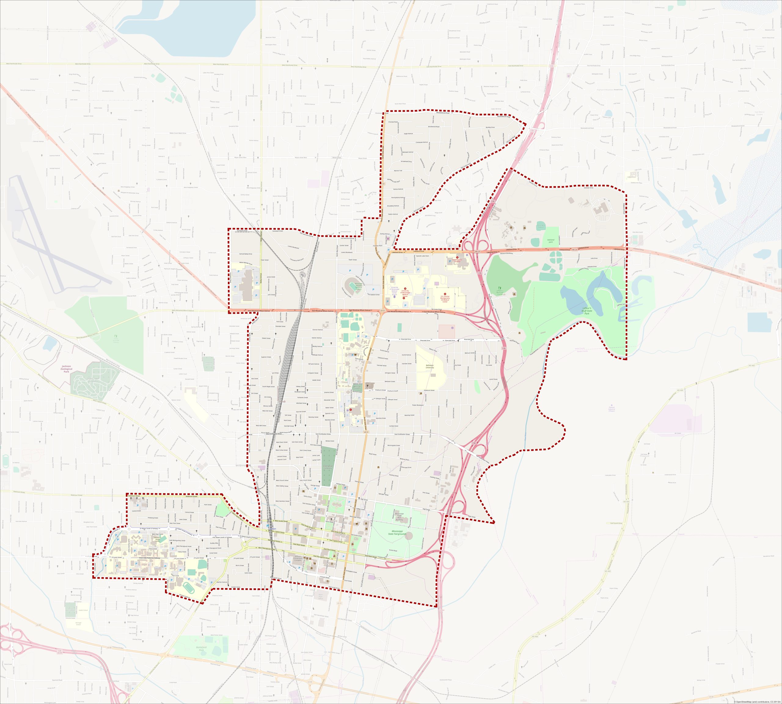 Map of Jackson, MS with CCID boundaries drawn