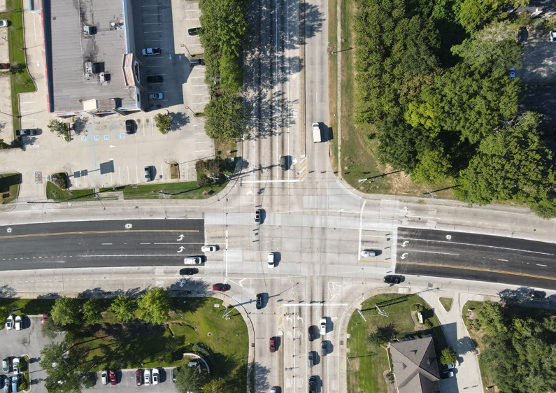 Aerial view of an intersection on LA 73 in East Baton Rouge Parish