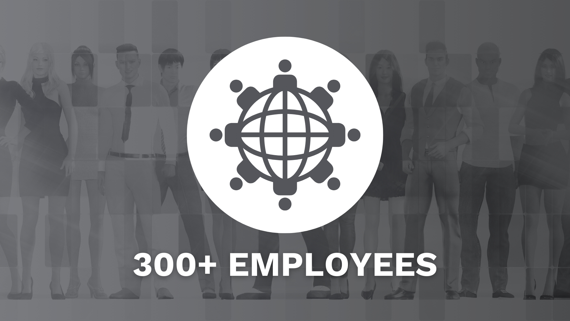 Waggoner - 300+ Employees 12-2025 Graphic with a globe-and-people icon reading “300+ Employees,” over a faded background of staff portraits.